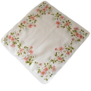 Vtg Floral Shabby Handkerchief Pink White Hankie Victorian Cottagecore Prairie‎